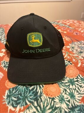 John Deere Black Cap with Green and Yellow Logo